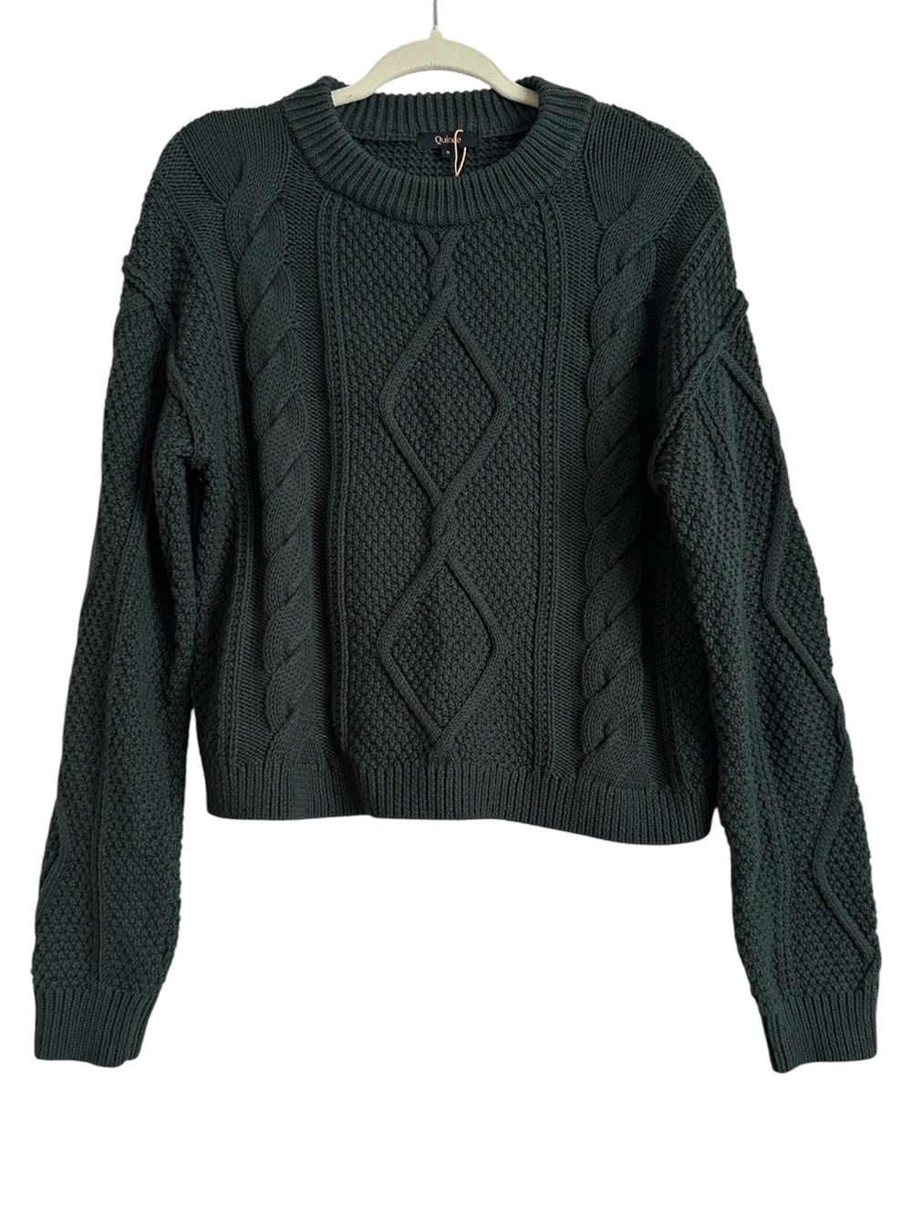 Quince Organic Cotton Cable Knit Cropped
Sweater Dark Spruce NWT S - Picture 4 of 14